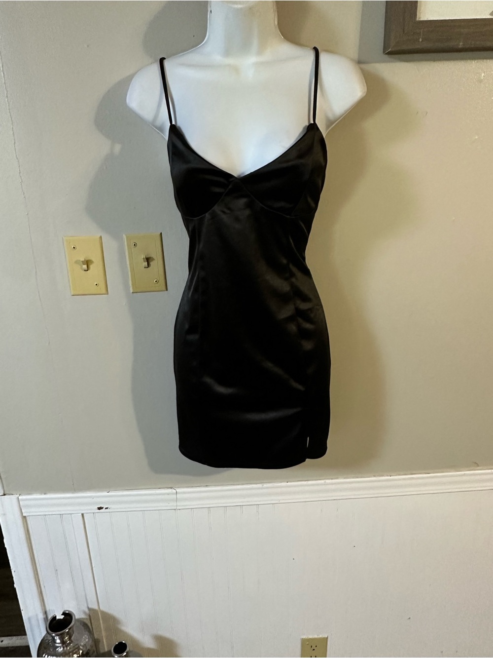 Better Be Black Satin Mini Slip Dress